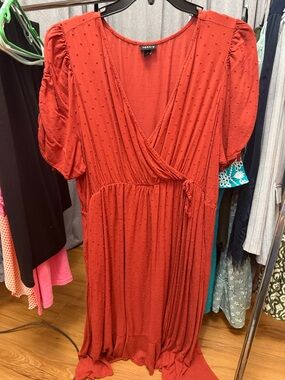 torrid rust-red faux-wrap midi dress